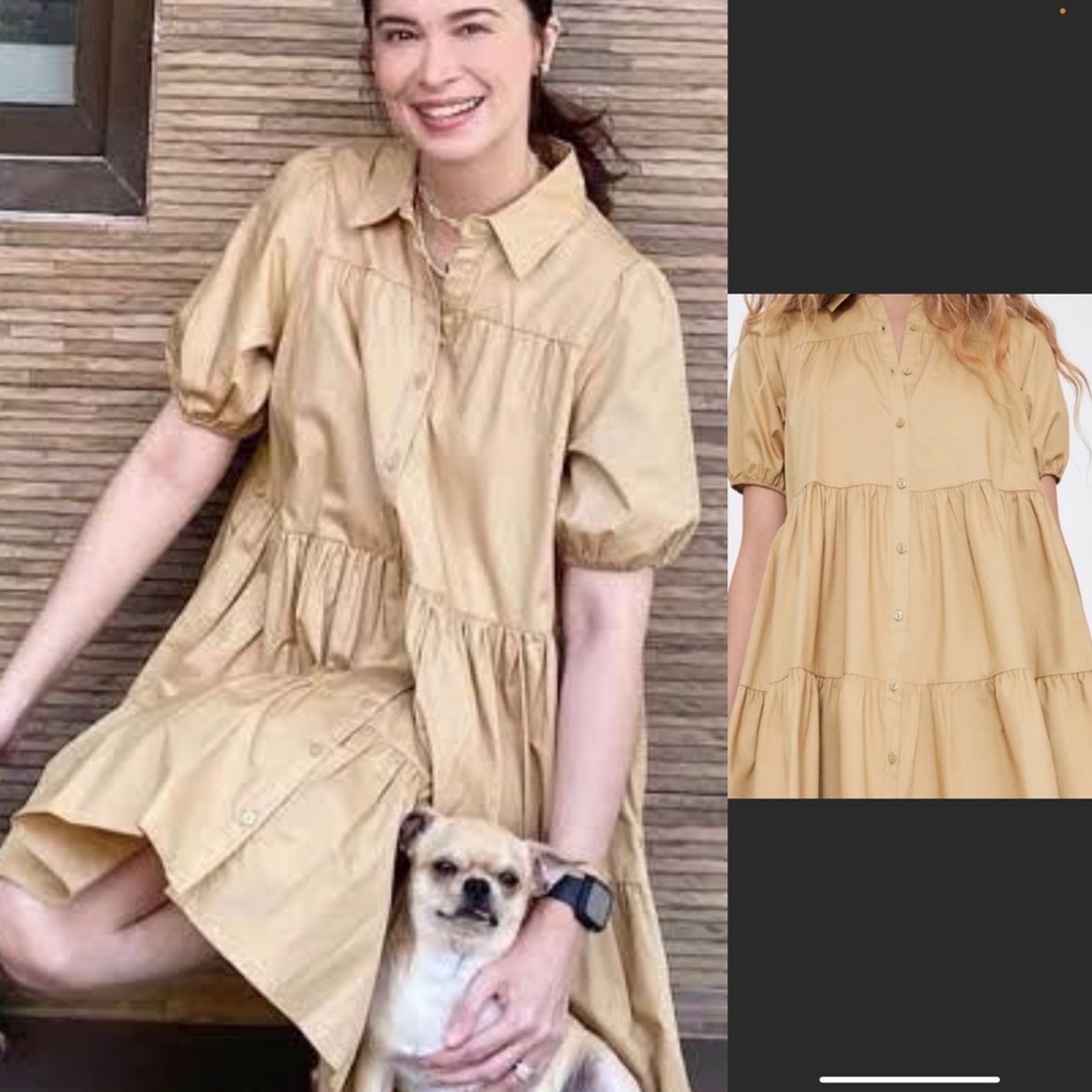 Zara Babydoll Flounce Poplin beige  Dress size large